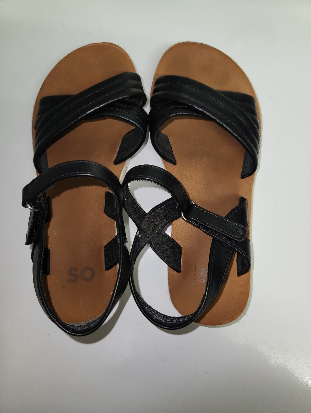 SO Kids Black and Tan Cross-Strap Sandals